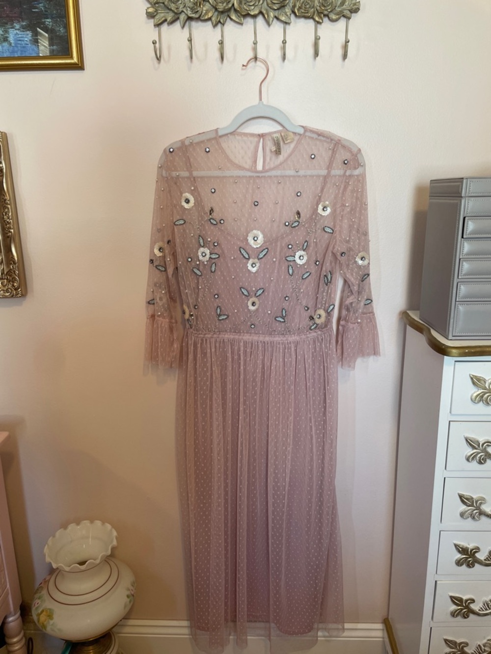 H&M Dusty Rose Embellished Midi Dress